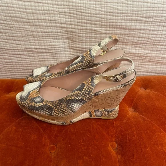 Stuart Weitzman snake print sling back platform sandals - Picture 2 of 6